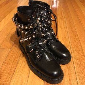 Zara Gem Studded Combat Boots NWT